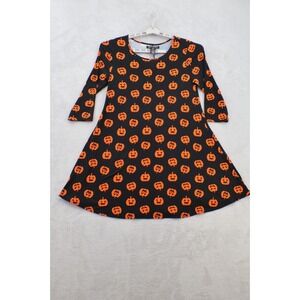 Just-One Halloween Dress Womens M Black Orange Jack O Lantern Pumpkin 3/4 Sleeve
